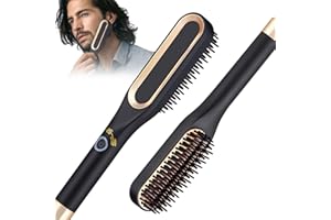 Journeyside Lisseur Barbe Homme,Lisseur Cheveux Homme, Brosse Lissante Barbe,Lisseur Barbe 2 en 1,3 Températures Réglables 160℃-220℃,Lisse les Frisottis, pour Modelage de la Barbe et Cheveux