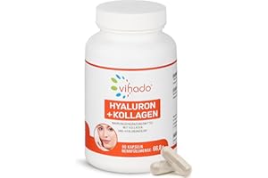 ‎VIHADO Vihado Hyaluronsäure Kapseln hochdosiert – Hyaluron + Kollagen-Hydrolysat – Beauty Kapseln ohne Zusatzstoffe – ideal als Nahrungsergänzung neben der Hautpflege – 90 Kapseln