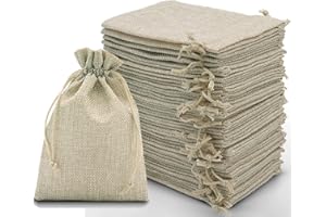 Intckwan Worki jutowe ze sznurkiem do ściągania, 30 sztuk, 10 x 15 cm, woreczki lniane ze sznurkiem, małe woreczki prezentowe na biżuterię, rękodzieło, wesele, imprezę, Boże Narodzenie (kolor