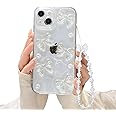 Ownest Compatible with iPhone 15 Plus Case with Clear Cute Bling 3D Bowknots Pearl Aesthetic Patterns for Women Teen Girls, Glitter Sparkle Back and Lens Protective Phone Case Cover + Chain