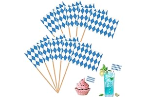 MNIIMALUXE 100 Stück Bayern Zahnstocher Flaggen,Bayerische Deko,Bayern Flagge für Cocktail Cupcake Dekorationen und Bayerisches Oktoberfest Deko,Bayrisch Oktoberfest Partydeko,Oktoberfest Tischdeko