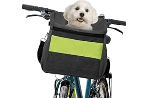 ALLSOPETS Cestino per Bicicletta Animale Domestico, Cestino Anteriore Bici Staccabile per Cane, Staccabile Borsa da Bicicletta per Cani, Pieghevole Cestino per Bici con Tasche Portaoggetti Nero
