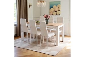 FURNITABLE Matbord med 6 stolar, matrumsset, matset med högstående stolar, faux läderstolar för 6 personer, sittset för kök, vardagsrum (160 cm ek-vit bordsbensbord + 6