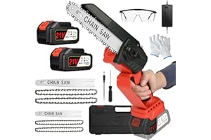 BILIVRY Akumulatorowa piła łańcuchowa, 15,5 cm i 20 cm, z akumulatorem 3000 mAh, silnik bezszczotkowy, dwa akumulatory 21 V, przenośna akumulatorowa piła łańcuchowa mini, z ochroną przed pryskaniem i blokadą