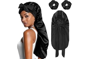 ‎STARVORTEX Starvortex Schlafhaube Satin Lange Haare, Einstellbar Satin Haarhaube, Belüftung Haarhaube für Die Nacht mit 2pc Satin Haargummi Seidenhaube Zum Schlafen, rutschfest Schlafhaube Seide (Schwarz)