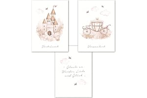 double critical Lemmami Papeterie 3er Set Boho Deko Wandbilder Kinderzimmer Babyzimmer Poster Bilder Mädchen Jungen (Märchen Schloß Kutsche Pinzessin)