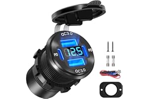 Daakro Gniazdo USB C 12 V, 78 W, 4 porty, aluminiowa ładowarka, moc Dual PD 30 W i Dual QC 18 W 12 V do zabudowy USB z woltomierzem LED, do gniazda zapalniczki samochodowej, do samochodów kempingowych