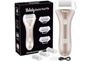 Lima Eléctrica Pedicura Eléctrico Lima Pies Profesional Recargable Wolady 3 Recambios Diferentes 5 Niveles Batería 1200MAH Impermeable IPX7 2 Velocidades Eliminar Callos Pies Durezas Pedicura Cuidado