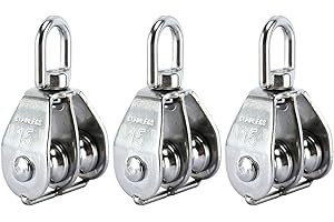 DasMarine 3 Pack Double Pulley Block in 304 Stainless Steel Crane Swivel Hook Double Pulley Roller Loading (M15)