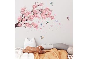 astylishome Wall Stickers & Murals Watercolor Pink Flowers Wall Decal Blooming Floral Sticker Art Decals Decor for Nursery Girls Women Bedroom Living Room Decoration 0507