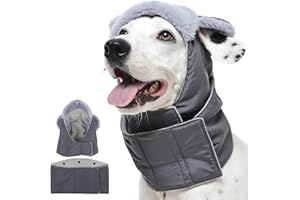 Kuoser Hundemütze mit Snood 2-in-1, Wasserdichter Winter Hunde Mütze mit Faltbarem Flauschrand, Hundemütze mit Ohrenlöchern, Welpen Hundeschal Wintermütze für Kleine Mittelgroße Große Hunde