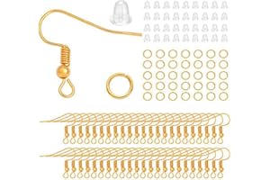 FRALNFIT Earring Hooks, 100Pcs Gold Earring Hooks with Earring Backs & Jump Rings, Fishhook Ear Wires Earring Findings for Jewelry Making, French Earring Making Kit for Craft DIY Dangle Earrings