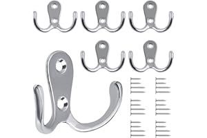 Bolatus - Set di 6 ganci per accappatoio, doppio gancio, in metallo cromato, resistente, per camera da letto, porta, da appendere alla parete, con 12 viti (argento)