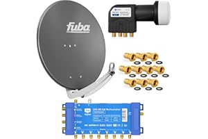 FUBA 8 Teilnehmer Digital SAT Anlage DAA780A + Profi LNB 0,1dB Full HDTV 4K + PMSE Multischalter 5/8 + 24 Vergoldete F-Stecker Gratis dazu