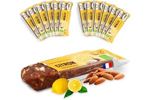 Gourmiz barres de fruits - 12 x 35gr, barre glucidique énergétique bio, citron, amandes, dattes, snacks vegan, sport, sans gluten, encas gourmand, sans sucre ajouté