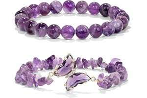 Miunpri 2pcs Bracciali Perline Pietra Cristallo Naturale,Bracciale da 8mm e Bracciale Irregolare con Pietre Schiacciate a Farfalla,Braccialetti Regolabile per Meditazione Yoga Donna Uomo