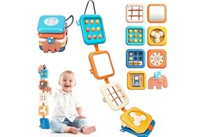 SACBRZZ Cube D'activité Bébé, 8 en 1 Busy Board Montessori âge 1 an, Jeux Montessori 1 an Voyage en Avion Et Voiture Jouets pour Bébé, Jouet De éducatif Cadeau Enfant Anniversaire Noël
