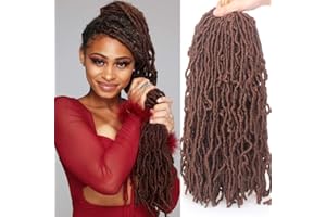 Xtrend Lot de 6 paquets d’extensions de cheveux synthétiques, dreadlocks Nu Locs effet naturel faites au crochet et pré-bouclées, 21 mèches par paquet, 45,7 cm, brun foncé naturel 30#