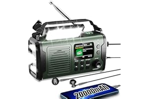 WHOLEDE 20000mAh Kurbelradio mit Handyladefunktion Solar DAB/DAB+/UKW Radio,3 Lademethoden 11 in 1 Bluetooth 5.3 Tragbares Notfallradio mit Powerbank,SOS,Taschenlampe,Kompass,TF Karte,Leselampe