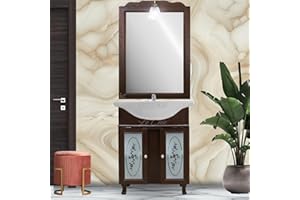 LE CHIC ARREDAMENTI Mobile bagno con lavabo 65 cm, stile classico mobile arredo bagno noce anticato, specchio intagliato, arte povera