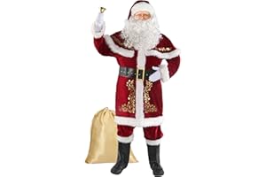 Boveco Weihnachten Weihnachtsmann Kostüm für Männer Erwachsene 12pcs Santa Anzug Deluxe Professional Samt Outfit für Weihnachten