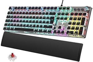 ‎TECURS TECURS Mechanische Gaming Tastatur - QWERTZ Mechanical Keyboard mit Magnetische Handgelenkauflage, Multimedia-Tasten, 105 Tasten Kabelgebundene Rote Schalter Tastatur für PC/PS5/PS4, 19 LED Modi