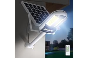 INTELAMP Lampione Solare LED Esterno, 12500mAh Faro Con Pannello Solare da Esterno, IP65 Impermeabile Faretto LED con Sensore di Movimento, 3000LM/6500K Luci da Esterno per Giardino, Terrazza, Garage