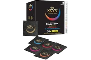SKYN Selection Condoms Pack of 30 & 5 Senses Pack of 5 / Skynfeel Latex Free Condoms for Men, 10 x Original, 10 x Intense Feel, 10 x Extra Lube, Regular Size, Thin