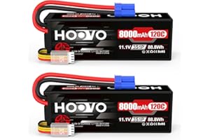 HOOVO 11.1 V Lipo Battery 3S 8000 mAh 120C Hard Case RC Battery Batteries with EC5 Connector Plug for RC Scale Helicopter Vehicles Car Truck Boats Hobby (2 packs)