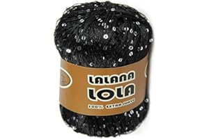 Hilo de LENTEJUELAS BRILLANTES ovillo para mezclar con lana para Tejer Crochet Ganchillo o Punto Torrijo LOLA 25g, | 1 Unidad, Color 2334 NEGRO-PLATA