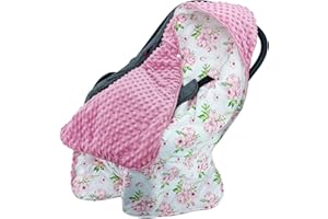 MIRACLE BABY Baby Car Seat Blanket 90x90cm Swaddle Blanket for Stroller Double Sided Cotton Baby Blanket with Hood Newborn Baby Bunting Bag for Pushchair, Pram, Shopping Cart, Lounger Canopy (Pink Flowers)