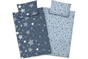 ‎AMINATA KIDS Aminata kids Kinder Biber Bettwäsche 100x135 Winter Junge Sterne blau warm weich & kuschelig - Stern-Motiv Kinder-Wende-Bettwäsche-Set - Bettbezug für Kleinkinder - Kopfkissen 40x60 cm