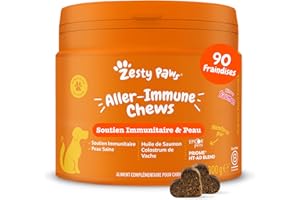 Zesty Paws Allergies et Immunité - Soutien système immunitaire et Peau - Complément pour Chien sous Forme de friandise - Anti-Démangeaisons pour Chien - Huile de Saumon et Oméga 3-90 Unités
