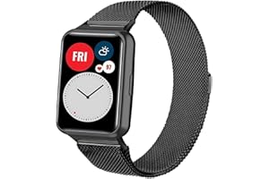 PaceBid Bracelet Compatible avec Huawei Watch Fit, Bracelet de Montre en Acier Inoxydable tissé en Maille, Ajustable Magnétique Bracelet de Montre pour Huawei Watch Fit pour Femmes Hommes -Noire