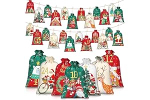 BGNXHYB Calendario de Adviento para rellenar, 24 bolsas de tela para calendario de Adviento, 18 x 13 cm, bolsas de regalo de Navidad, bolsas de tela, calendario de Adviento 2025, reutilizables, (A)