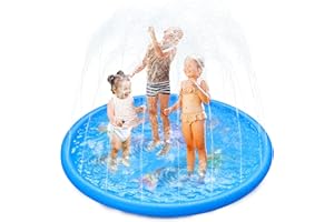 Anpro 170CM Splash Pad, Sprinkler Wasser-Spielmatte Splash Play Matte mit 15 Anti-Rutsch-Streifen, Sommer Garten Wasserspielzeug für Baby, Kinder, Hund und Haustiere
