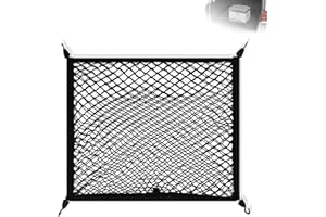 JIHXYER Rete bagagli per auto, 80 x 60 cm, allungabile fino a 160 x 120 cm, rete elastica per bagagliaio con 4 ganci, organizer nero in rete per il fissaggio dei bagagli