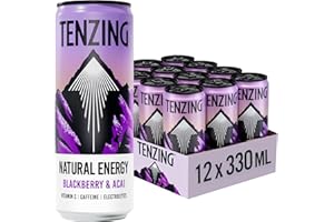 TENZING Natural Energy Drink, Plant Based, Vegan, & Gluten Free Drink, +BCAA, Blackberry & Acai, 330ml (Pack of 12) - Packaging may vary
