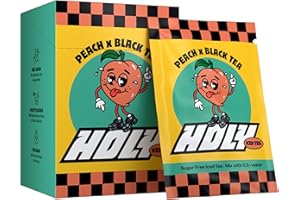 HOLY ENERGY HOLY Iced Tea Lot de 10 boîtes de dégustation « Peach x Nectarine x Black Tea » avec poudre goût pêche | 10 portions d'antioxydants et de superaliments | Thé glacé sans sucre | Végétalien avec arômes