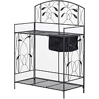 Outsunny Pflanztisch, Klappbarer Gärtnertisch, Blumentisch mit Tasche, Garten, Metall, Schwarz, 85 x 43 x 120 cm