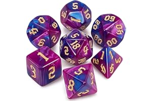QMAY DND Dice Polyhedral Dice Set - 7 Pieces for Dungeon and Dragons MTG RPG D&D D20, D12, D10, D%, D8, D6, D4 (Blau mit Lila)