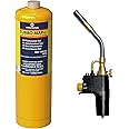 Super Total Fire Blow Torch and 1x Mapp+ Map Plus Pro Gas Canister Blow Torch with Gas Included for Soldering, Brazing, Searing, Thawing, Heat Treatment Quick Trigger Ignition Torch Trade Value Pack