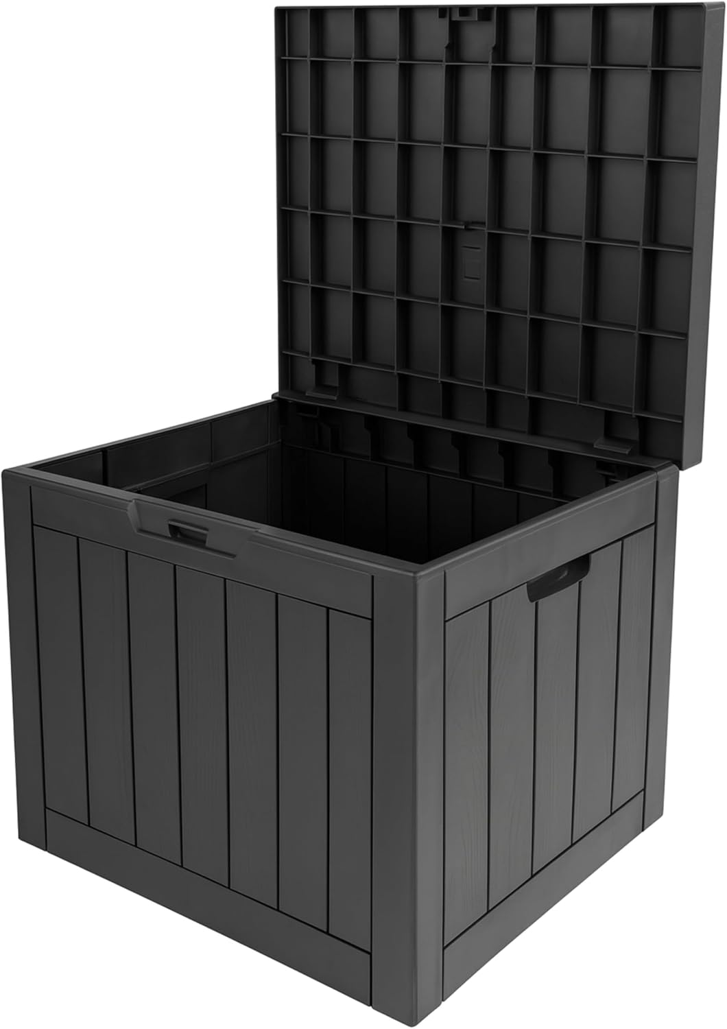 Durabull Indoor/Outdoor 120L Storage Box. Weather-Resistant. Plastic Wood Plank Effect Garden, Balcony, Tool, Toy, Parcel or General Storage Box. Large Capacity. (Anthracite)