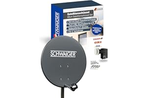SCHWAIGER Satellitenschüssel Komplettset - Ø 60 cm Stahl Offset Antenne in Anthrazit - Inkl. sonnengeschütztes Twin LNB - Digital HD & 4K Empfang - Hitzebeständig & wetterfest