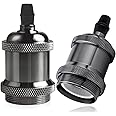 DiCUNO E27 Vintage Solid Bulb Socket, Ceramics Lampholder, Edison Screw Light Bulb Socket Adapter, Pearl Black, 2 Packs