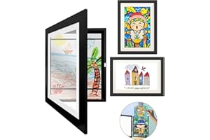 Octonyluck Marco Dibujos Infantiles, Marco de Fotos Infantil con Apertura Frontal A4, Marco Plegable Rellenable para Guardar y Mostrar Dibujos Infantiles, GaleríA Familiar, borde negro