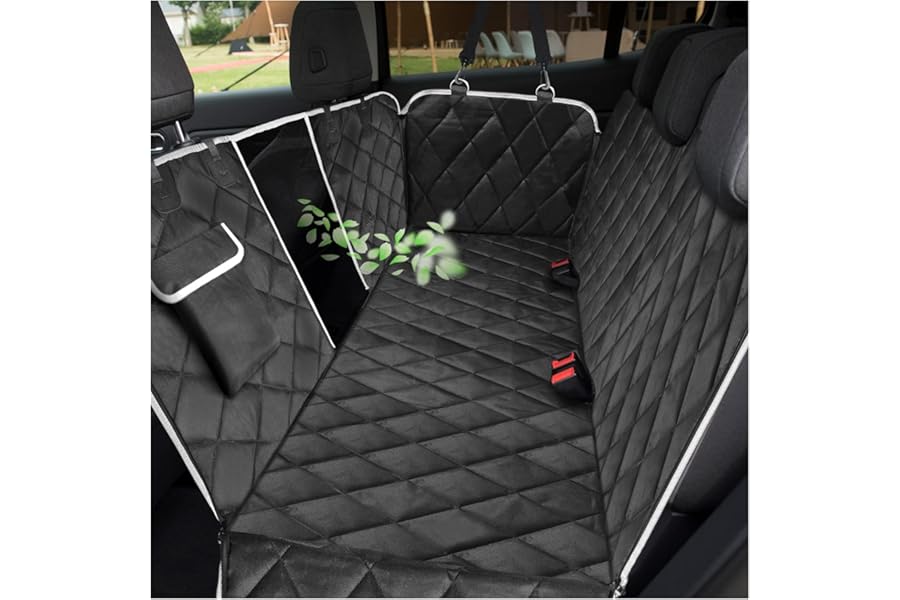 VSPETCC Dog Car Seat Cover,100% Waterproof with Mesh Window And Storage Pocket,Durable Scratchproof Nonslip Dog Hammock with Universal Size Fits for Cars/Trucks/SUV