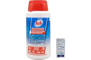 HEXAGON PISCINE ET SPA HTH GRANULAR Granulés - 2kg | Chlore Choc Non Stabilisé - Désinfection Choc - Hypochlorite de Calcium à Dissolution Rapide + 10 Tests HPS OFFERTS 6 en 1