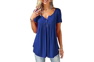 Beluring Women Casual V Neck Pleated Tunic Tops Shirts Blouse