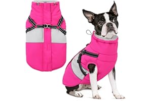 AOFITEE Dog Coat, Warm Dog Jacket with Harness Built in, Waterproof Coats for Small Dogs, Dogs Winter Coat Puffer Jacket with Zipper & Fleece Collar, Pet Snowsuit Sweater for Chihuahua Yorkshire, XS